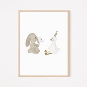 Poster A4 Hase Gans Daisy Poster Blumenwiese Frühling Mädchen Junge Geschenk Kinderzimmer poster Baby Kinderbild Kinderposter