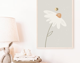 Poster A4 Gänseblümchen Biene Poster Frühling Geschenk Kinderzimmer poster Baby Kinderbild Daisy Poster babyposter kinderzimmerposter