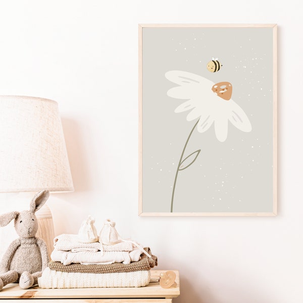 Poster A4 daisy bee poster spring gift children's room poster baby children's picture daisy poster baby poster children's room poster