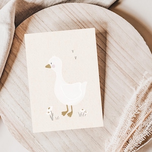 Postkarte Gans A6 | Daisy Karte Postkarte Aquarell gemalte Karte Bohostil Geschenk zum Geburtstag Baby Gänseblümchen
