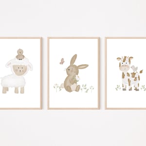 Poster Bauernhof Tiere A4 | Kinderbild Schaf, Kuh, Hase, Bauernhof Kinderposter Babygeschenk Babyparty Kinderzimmerposter