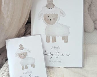 Personalized sheep-themed child health record and vaccination booklet | with bird, protective cover, gift for newborns, girls and boys (J-0312, J-0313)