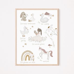 Affirmation Kinderposter A4 Blumenmädchen Schmetterlinge Boho Blumentali Poster Blumenwiese Frühling Mädchen Geschenk Kinderzimmer Hase Gans