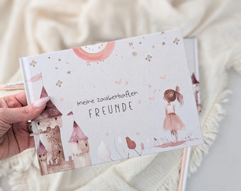 Kindergarten Freundebuch Geschenk Prinzessin Einhorn Burg | mit Erzieherseiten & Familie | Freundschaftsbuch Kinder Freundealbum Kita Mädche