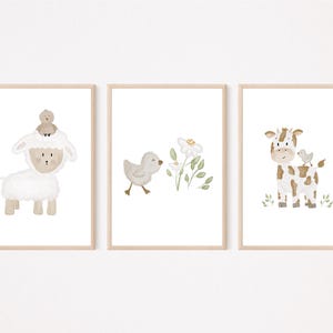 Poster Farm Animals A4 | Children&#39;s picture sheep, cow, goose, farm children&#39;s poster baby gift baby shower nursery poster