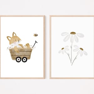 Kinderposter Fuchs Bär Daisy A4 im Set Poster Geschenk Kinderzimmer poster Baby Kinderbild babyposter Biene