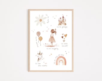 Affirmation Kinderposter A4 Blumenmädchen Schmetterlinge Boho Blumentali Poster Blumenwiese Frühling Mädchen Geschenk Kinderzimmer