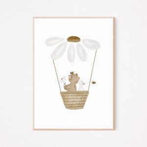 Kinderposter A4 Bär Daisy Heißluftballon Gänseblümchen Biene Gans Geschenk Kinderzimmer poster Baby Kinderbild Wanddeko