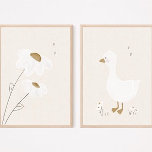 Poster Gans Gänseblümchen A3 A4 | Kinderposter Wandbild Poster Frühling Geschenk Kinderzimmer Baby Kinderbild babyposter kinderzimmerposter