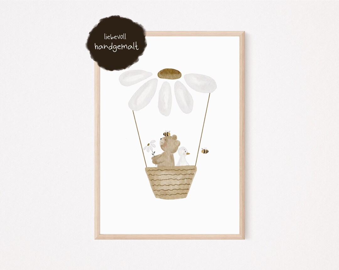Children's Poster A4 Bear Daisy Hot Air Balloon Daisy Bee Goose Gift ...