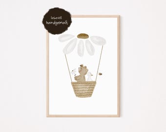 Póster infantil A4, A3 Oso Margarita Globo aerostático Margarita Abeja Ganso póster imagen infantil - J-0169 (A4), J-0331 (A3)