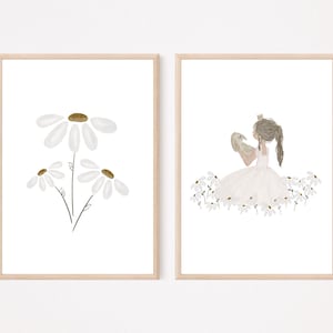 Poster A4 Prinzessin Gänseblümchen Poster Blumenwiese Frühling Mädchen Geschenk Kinderzimmerposter Baby Kinderbild Kinderposter