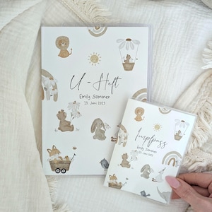 U-Heft und Impfpass TIERE personalisiert | Bär, Fuchs, Löwe, Gans, Schutzhülle, Geschenk zur Geburt, Mädchen und Junge, Geschenkidee Baby