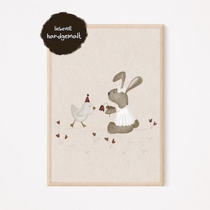 Poster bunny girl with little goose A4 | Children&#39;s picture rabbit children&#39;s poster goose baby gift baby shower nursery poster birthday children