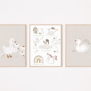 Kinderposter A4 im Set Blumenmädchen Affirmation Daisy Prinzessin Gans Schwan Geschenk Kinderzimmer poster Baby Kinderbild babyposter