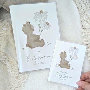 U-Heft und Impfpass BÄR mit Blume personalisiert | mit Gänseblümchen, Schutzhülle, Geschenk zur Geburt, Mädchen und Junge, Geschenkidee Baby