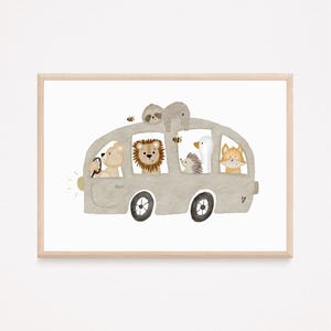Kinderposter Tierbus A4 Biene Bär Löwe Igel Fuchs Gans / Geschenk Kinderzimmer poster Baby Kinderbild Poster babyposter kinderzimmerposter