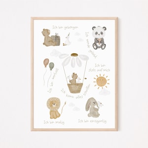 Kinderposter Bär Heißluftballon Daisy Affirmation A4 / Waldtiere Poster Geschenk Kinderzimmer Kinderbild babyposter kinderzimmerposter
