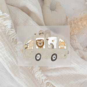 Bügelbild Tierbus | Bügelbild Kinder zum aufbügeln auf Kinderkleidung erster Geburtstag Motive Babyparty Babygeschenk Geschenk (J-0077)