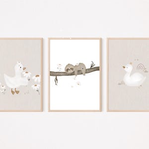 Kinderposter A4 im Set Kleiner Schwan, Gans, Faultier Daisy Geschenk Kinderzimmer poster Baby Kinderbild babyposter kinderzimmerposter