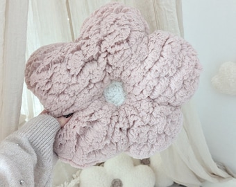 Oreiller DAISY peluche vieux rose tissu, oreiller marguerite, coussin fleurs, chambre bébé, fille, cadeau, anniversaire naissance bébé baby shower teddykis