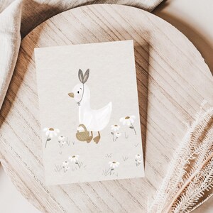 Postkarte Ostern Gans mit Hasenohren A6 | Daisy Karte Postkarte Aquarell gemalte Karte Osterkarte Postkarte Hase Gans Gänseblümchen