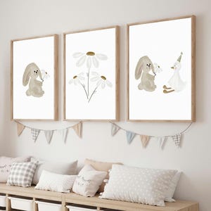 Poster A4 Hase Gans Daisy Poster Blumenwiese Frühling Mädchen Junge Geschenk Kinderzimmer poster Baby Kinderbild Kinderposter