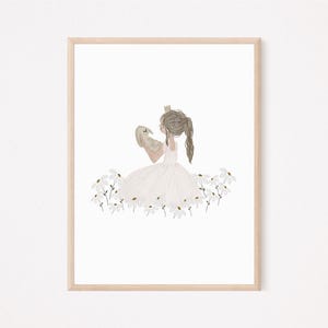 Poster Prinzessin mit Hase in einem Blumefeld A4 |  Gänseblümchen Daisy Frühling Geschenk Kinderzimmer Poster Blumentali Mädchen Zimmer
