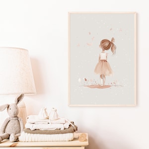 Poster A4 Blumenmädchen Schmetterlinge Boho Blumentali Poster Blumenwiese Frühling Mädchen Geschenk Kinderzimmer poster Baby Kinderbild