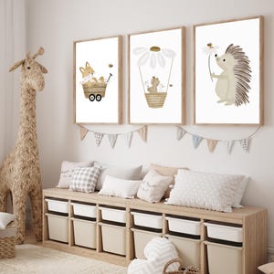 Kinderposter Fuchs Igel Bär Gans  Heißluftballon A4 | Gänseblümchen Biene Geschenk Kinderzimmer poster Baby Kinderbild Poster babyposter