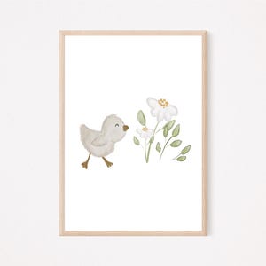Poster Goose with Flowers A4 | Children&#39;s picture sheep, cow, goose, farm children&#39;s poster baby gift baby shower nursery poster