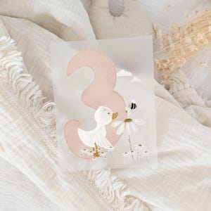 Iron-on transfer for birthdays: Goose with bee, numbers 1-4, daisies, children's iron-on transfer (J-0527) 3