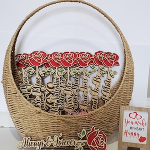 Valentine&#39;s Day roses fully bloomed with messages SVG and PDF for Glowforge/laser cutter