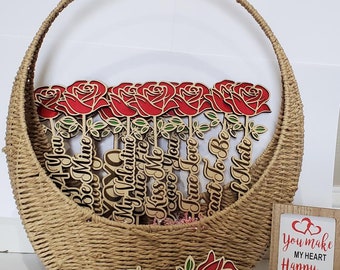 Valentine's Day roses fully bloomed with messages SVG and PDF for Glowforge/laser cutter