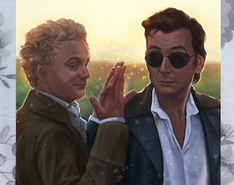 Pride and Prejudice x Good Omens, Aziraphale and Crowley / Art Print Fanart Good Omens