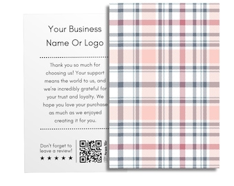 Thank You Cards Printed 4x6 (25-100 Cards) Pink Plaid Custom with QR Code | Personalized | Small Business, Weddings, Baby showers, Events