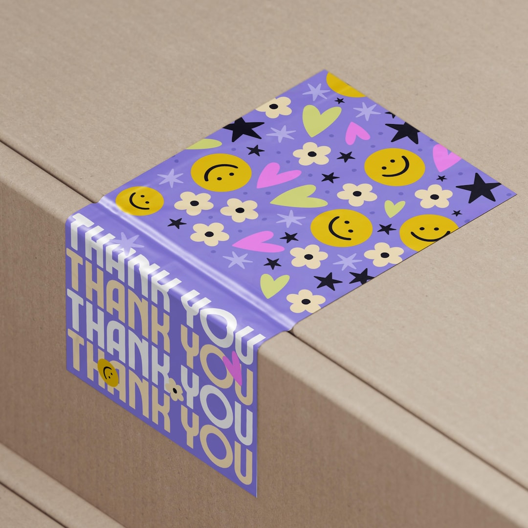 Retro Smiley Face Thank You Box Sticker | (individual Cut) Laminated ...