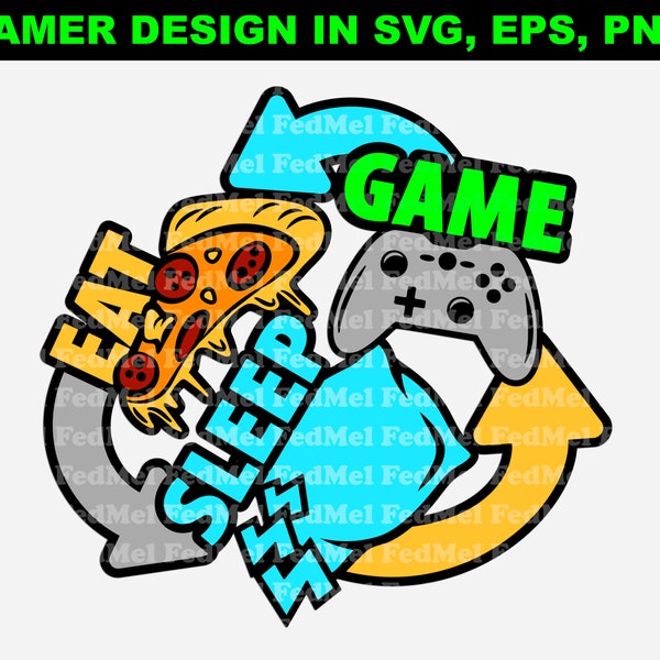 Eat Sleep Game Repeat design in svg, png, eps formats