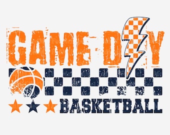 PNG de día de juego de baloncesto retro, diseño de camiseta con rayo a cuadros (descarga digital)