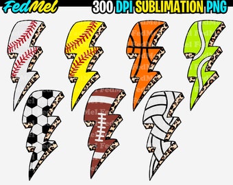 Leopard Lightning Bolt Football Basketball Baseball Softball Volleyball Soccer png design for sublimation