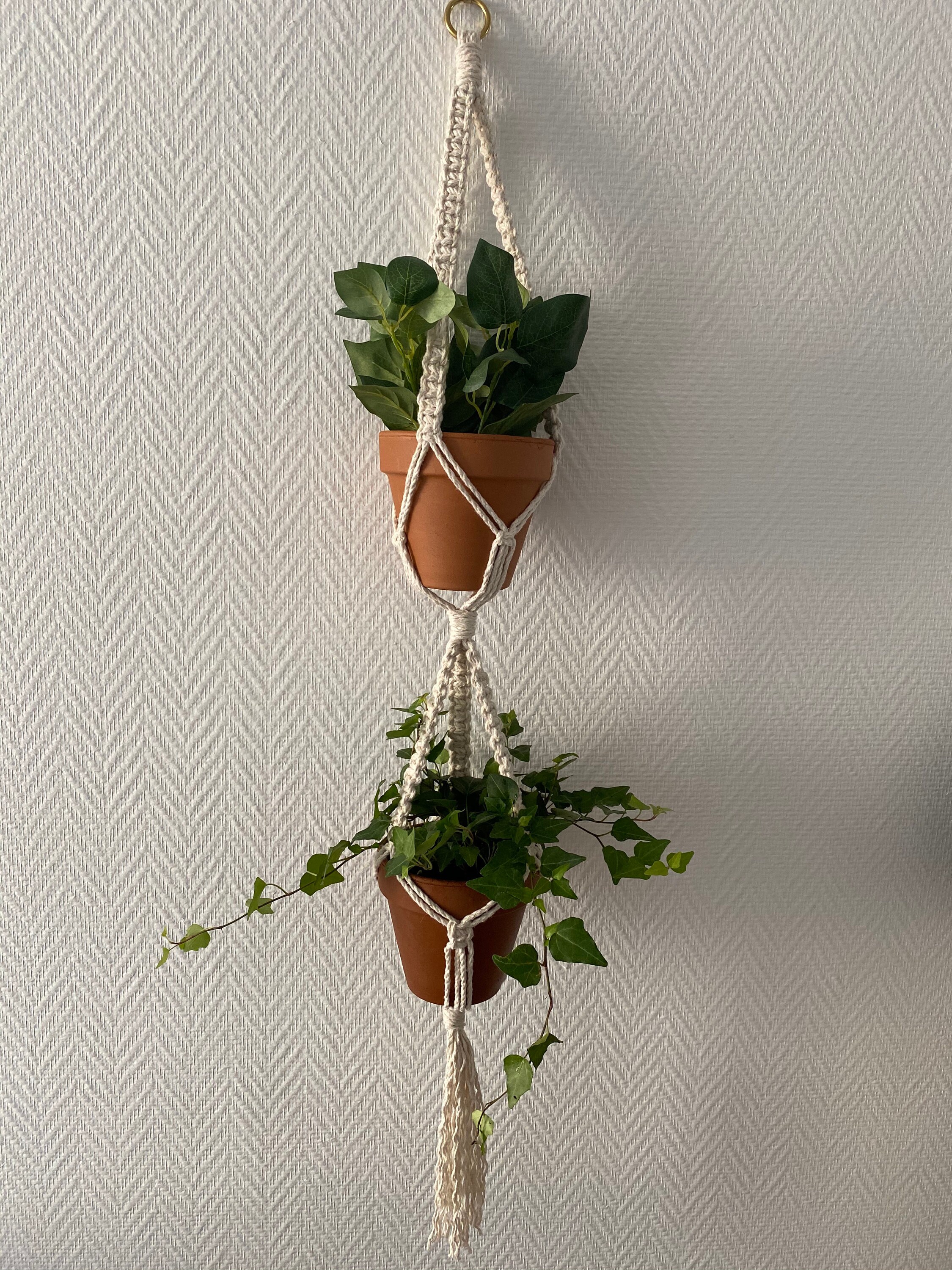 Double Support Pour Plante Claire en Coton Recyclé - Fait Main