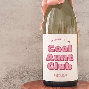 Etiquettes de vin faire-part bébé | Faire-part de grossesse personnalisé pour tante | Club de tantes cool | A l'époque de ta tante | Cadeau pour elle