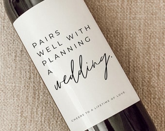 Pairs Well With Planning a Wedding, Funny Engagement Wine Label, Bridal Shower & Newly Engaged Gift, Gift for Couples, Engagement Gift Ideas