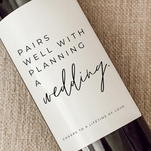 Pairs Well With Planning a Wedding Engagement Wine Label Etsy