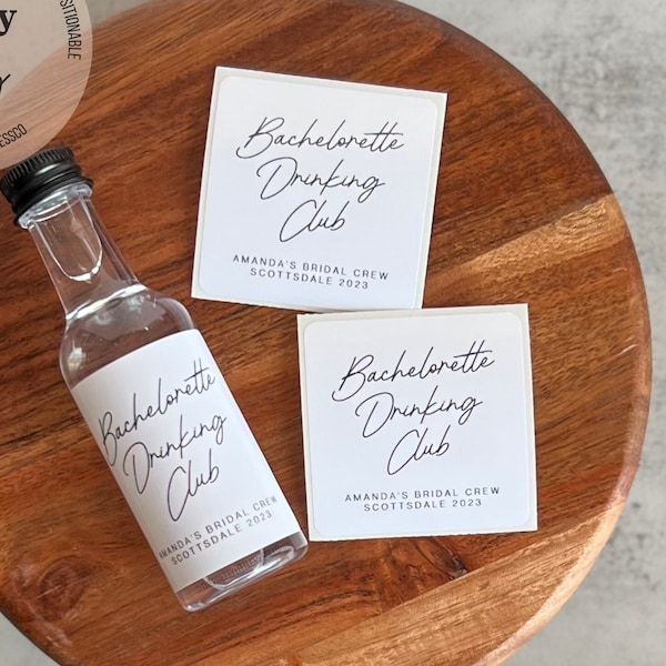 Bachelorette Drinking Club Mini Liquor Labels, Bachelorette Party Favors, Custom Shooter Label, Bachelorette Gifts, 50ml Tequila Label