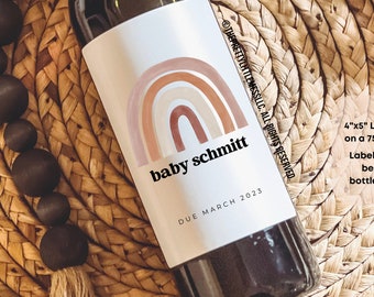 Baby-Ankündigungs-Weinetiketten, personalisiertes Schwangerschaftsankündigungsgeschenk, Geschenk für Großeltern, Geschenk für Tante, Boho Baby Reveal