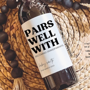 Etiqueta de vinho para anúncio de bebê, presente personalizado para anúncio de gravidez, novo presente para avós, presente para futuros avós, tornando-se avós