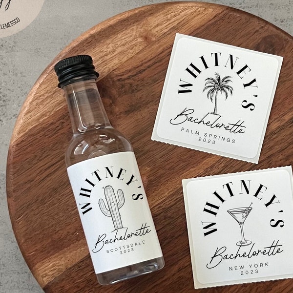 Custom Location Themed Bachelorette Liquor Label, Custom Shooter Label, Bachelorette Party Favors, Bachelorette Gifts, Tequila Label 50ml