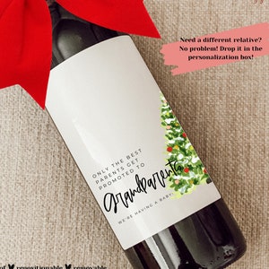 Faire-part de grossesse Noël, cadeau de Noël des grands-parents, étiquette de vin de Noël, faire-part de Noël pour bébé, cadeau tante et oncle