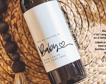 Etiquetas de vinho para anúncio de bebê, presente personalizado para anúncio de gravidez, presente para avós, presente para tia, presente para tio, revelação de bebê